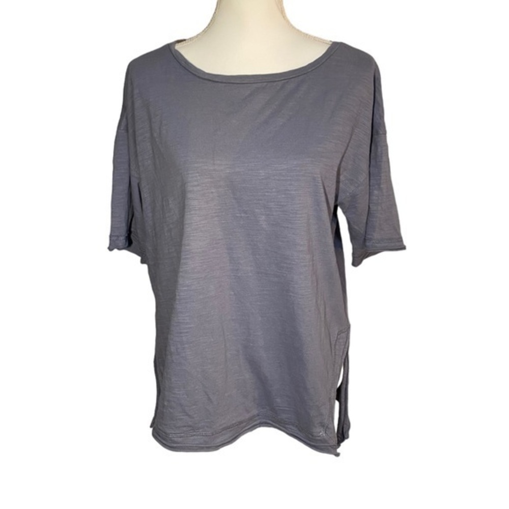 Umgee Women's Small Oversized Boxy Short Sleeve Shirt Blue Grey